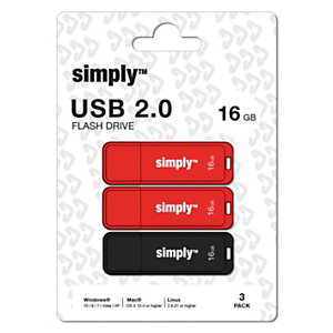 Simply Unidad flash USB 2.0 de 16 GB con tapa, rojo y negro