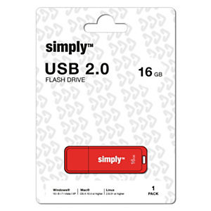 Simply Unidad flash USB 2.0, 16 GB, con tapa, rojo Simply Unidad flash USB 2.0, 16 GB, con tapa, rojo