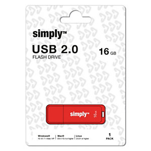 Simply Unidad flash USB 2.0, 16 GB, con tapa, rojo