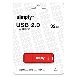 Simply Unidad flash USB 2.0, 32 GB, con tapa, rojo Simply Unidad flash USB 2.0, 32 GB, con tapa, rojo