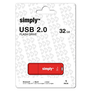 Simply Unidad flash USB 2.0, 32 GB, con tapa, rojo