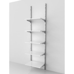 Sistema cavettato Canalina con 5 ripiani in legno bianco lucido, 63,5 x 45 x 240 cm, Metallo/legno, Cromato/Bianco lucido