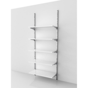 Sistema cavettato Canalina con 5 ripiani in legno bianco lucido, 93,5 x 45 x 240 cm, Metallo/legno, Cromato/Bianco lucido Sistema cavettato Canalina con 5 ripiani in legno bianco lucido, 93,5 x 45 x 240 cm, Metallo/legno, Cromato/Bianco lucido