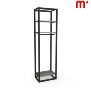 Sistema a scaffale Shopping con reggiripiani, barra appenderia e ripiani in legno, 67,2 x 44,2 x 240 cm, Metallo verniciato/legno, Nero opaco/Naturale Sistema a scaffale Shopping con reggiripiani, barra appenderia e ripiani in legno, 67,2 x 44,2 x 240 cm, Metallo verniciato/legno, Nero opaco/Naturale