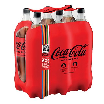 Soda Coca-Cola zéro sucres, en bouteille, lot de 6 x 1,25 L - 1