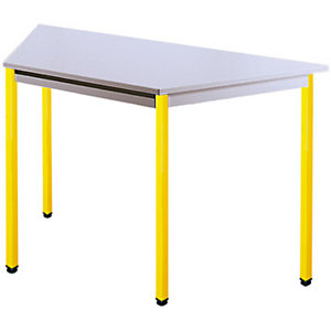 SODEMATUB Dominos Mesa modular trapezoidal, 120 x 60 x 50 cm, gris / patas amarillas