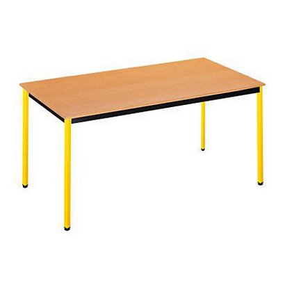 SODEMATUB Polivalente Mesa rectangular, 120 x 60 cm, haya / patas amarillas