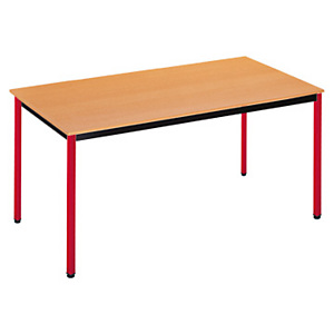 SODEMATUB Polivalente Mesa rectangular, 120 x 60 cm, haya / patas rojas