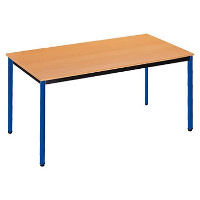 SODEMATUB Polivalente Mesa rectangular, 160 x 80 cm, haya / patas azules -  Mesas de reunión Kalamazoo