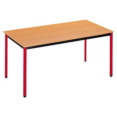 SODEMATUB Polivalente Mesa rectangular, 180 x 80 cm, haya / patas rojas