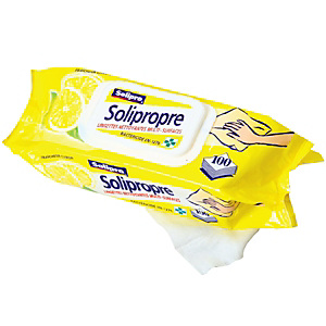 Solipro Lingettes désinfectantes Solipropre - Parfum citron - Paquet de 100 Solipro Lingettes désinfectantes Solipropre - Parfum citron - Paquet de 100