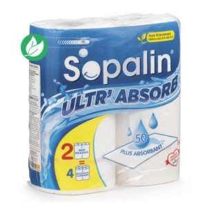 Sopalin Esuie-tout Ultr'Absorb maxi rouleaux de 130 feuilles gaufrées blanches - Lot de 2 rouleaux de 20 m Sopalin Esuie-tout Ultr'Absorb maxi rouleaux de 130 feuilles gaufrées blanches - Lot de 2 rouleaux de 20 m