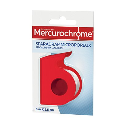 Sparadrap microporeux Mercurochrome 5 m x 2,5 cm, 2 rouleaux avec dévidoir - 1