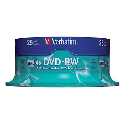 Spindel 25 herschrijfbare DVD-RW 4,7 GB Verbatim SERL 4x