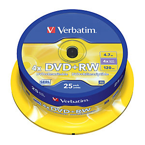 Spindel 25 herschrijfbare DVD+RW 4,7 GB Verbatim SERL 4x