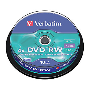 Spindle 10 DVD-RW 4,7 Go Verbatim SERL 4x réinscriptibles