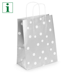 Spotted paper carrier bags with twisted handles