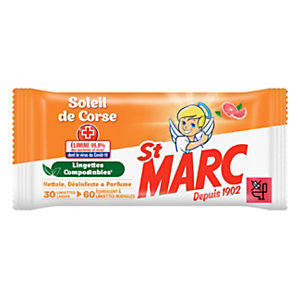 St. Marc Lingettes nettoyantes antibactériennes 100% biodégradables - Soleil de Corse - Paquet de 30 extra-larges