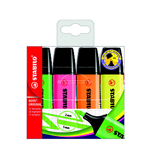 STABILO BOSS® Evidenziatore ORIGINAL, Punta a scalpello, Tratto 2-5 mm, Colori Assortiti (confezione 4 pezzi) STABILO BOSS® Evidenziatore ORIGINAL, Punta a scalpello, Tratto 2-5 mm, Colori Assortiti (confezione 4 pezzi)