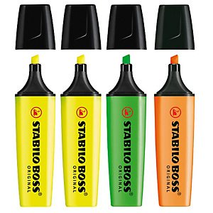STABILO BOSS® Evidenziatore ORIGINAL, Punta a scalpello, Tratto 2-5 mm, Colori Assortiti (confezione 4 pezzi) STABILO BOSS® Evidenziatore ORIGINAL, Punta a scalpello, Tratto 2-5 mm, Colori Assortiti (confezione 4 pezzi)