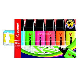 STABILO BOSS® Evidenziatore ORIGINAL, Punta a scalpello, Tratto 2-5 mm, Colori Assortiti (confezione 6 pezzi) STABILO BOSS® Evidenziatore ORIGINAL, Punta a scalpello, Tratto 2-5 mm, Colori Assortiti (confezione 6 pezzi)