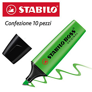 STABILO BOSS® Evidenziatore ORIGINAL, Punta a scalpello, Tratto 2-5 mm, Verde (confezione 10 pezzi) STABILO BOSS® Evidenziatore ORIGINAL, Punta a scalpello, Tratto 2-5 mm, Verde (confezione 10 pezzi)