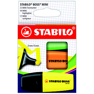 STABILO Boss Mini Marcador fluorescente, punta biselada, 2-5 mm, 3 colores surtidos