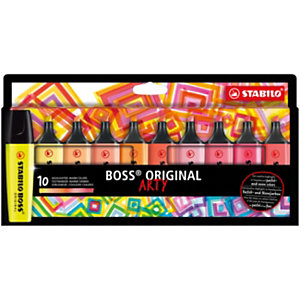 STABILO BOSS® ORIGINAL Evidenziatore Arty Warm Colors, Punta a scalpello, Tratto 2 - 5 mm, Colori Assortiti (confezione 10 pezzi)