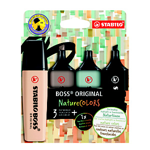 STABILO Boss Original Nature Colors Marcador fluorescente, punta biselada, 2-5 mm, Estuche con 4 colores surtidos (beige, gris cálido, verde tierra y negro) STABILO Boss Original Nature Colors Marcador fluorescente, punta biselada, 2-5 mm, Estuche con 4 colores surtidos (beige, gris cálido, verde tierra y negro)