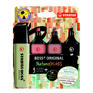 STABILO Boss Original Nature Colors Marcador fluorescente, punta biselada, 2-5 mm, Estuche con 4 colores surtidos (verde barro, ocre oscuro, siena y negro) STABILO Boss Original Nature Colors Marcador fluorescente, punta biselada, 2-5 mm, Estuche con 4 colores surtidos (verde barro, ocre oscuro, siena y negro)