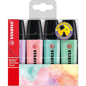 STABILO BOSS ORIGINAL Pastel Surligneur pointe biseautée 2 et 5 mm - Coloris assortis - Pochette de 4 STABILO BOSS ORIGINAL Pastel Surligneur pointe biseautée 2 et 5 mm - Coloris assortis - Pochette de 4