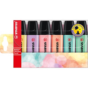 STABILO BOSS ORIGINAL Pastel Surligneur pointe biseautée 2 et 5 mm - Coloris assortis - Pochette de 6 STABILO BOSS ORIGINAL Pastel Surligneur pointe biseautée 2 et 5 mm - Coloris assortis - Pochette de 6