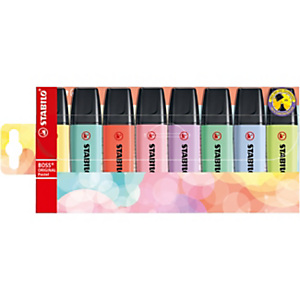 STABILO BOSS ORIGINAL Pastel Surligneur pointe biseautée 2 et 5 mm - Coloris assortis - Pochette de 8 STABILO BOSS ORIGINAL Pastel Surligneur pointe biseautée 2 et 5 mm - Coloris assortis - Pochette de 8