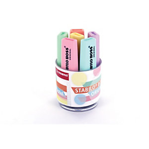 STABILO BOSS ORIGINAL Pastel Surligneur pointe biseautée 2 et 5 mm - Coloris assortis - Pot de 6