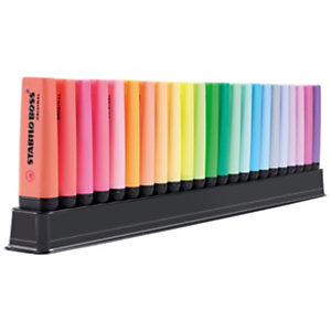 STABILO BOSS® ORIGINAL Set da scrivania 23 evidenziatori, Punta a scalpello, 2-5 mm, Colori Assortiti (9 fluorescenti, 14 pastello)