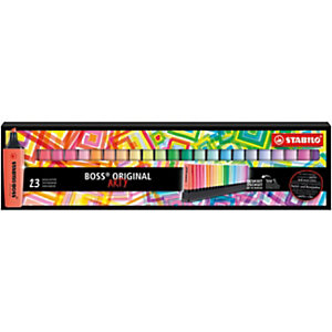 STABILO BOSS ORIGINAL Surligneurs Arty pointe biseautée 2 et 5 mm - Set de bureau de 23 coloris assortis fluos et pastels