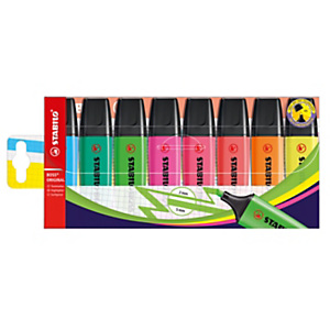 STABILO BOSS ORIGINAL Surligneurs pointe biseautée 2 et 5 mm - Coloris assortis fluos - Pochette de 8 STABILO BOSS ORIGINAL Surligneurs pointe biseautée 2 et 5 mm - Coloris assortis fluos - Pochette de 8