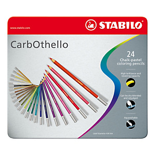 STABILO CarbOthello Lápices de colores, cuerpo redondo, 24 lápices, caja de metal, trazo seco, suave mina de 4,4 mm, colores surtidos tiza-pastel STABILO CarbOthello Lápices de colores, cuerpo redondo, 24 lápices, caja de metal, trazo seco, suave mina de 4,4 mm, colores surtidos tiza-pastel