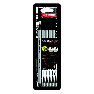 STABILO Creative Tips Rotulador, estuche ARTY, con 5 puntas diferentes (0,2 mm, 0,4 mm, 0,7 mm, 1 mm y punta de pincel) en color negro, para escritura creativa, dibujo, lettering y bocetos, estuche de 5 rotuladores STABILO Creative Tips Rotulador, estuche ARTY, con 5 puntas diferentes (0,2 mm, 0,4 mm, 0,7 mm, 1 mm y punta de pincel) en color negro, para escritura creativa, dibujo, lettering y bocetos, estuche de 5 rotuladores