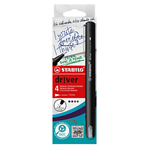 STABILO Driver Rotulador, punta fina de 0,4 mm, pack de cuatro, negro, azul, rojo y verde STABILO Driver Rotulador, punta fina de 0,4 mm, pack de cuatro, negro, azul, rojo y verde