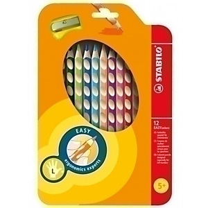 STABILO Easy Colors Lápices de colores para zurdo, triangualres, con afilalápiz, estuche de 12, colores surtidos STABILO Easy Colors Lápices de colores para zurdo, triangualres, con afilalápiz, estuche de 12, colores surtidos