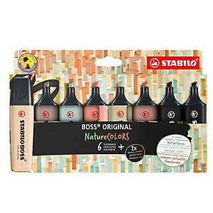 STABILO Evidenziatore Boss Original NatureColors - punta a scalpello - tratto 2 - 5 mm - colori assortiti - astuccio 8 pezzi STABILO Evidenziatore Boss Original NatureColors - punta a scalpello - tratto 2 - 5 mm - colori assortiti - astuccio 8 pezzi