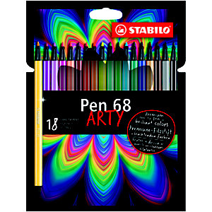 Stabilo Feutres de dessin Pen 68 Arty pointe ogive moyenne 1 mm - Pochette de 18 coloris assortis