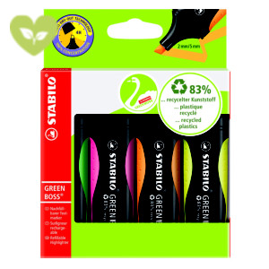 STABILO GREEN BOSS®, Evidenziatore, Punta a scalpello, 2 mm - 5 mm, Assortiti Neon (confezione 4 pezzi) STABILO GREEN BOSS®, Evidenziatore, Punta a scalpello, 2 mm - 5 mm, Assortiti Neon (confezione 4 pezzi)