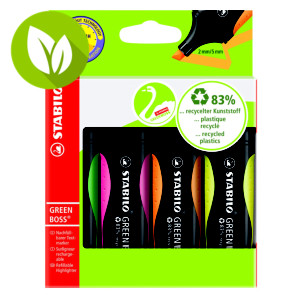 STABILO Green Boss Marcador fluorescente, punta biselada, 2 mm-5 mm, Amarillo, Verde, Naranja y Rosa STABILO Green Boss Marcador fluorescente, punta biselada, 2 mm-5 mm, Amarillo, Verde, Naranja y Rosa