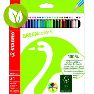 STABILO Greencolors Lápices de colores, cuerpo hexagonal, 24 lápices, mina de 2,5 mm, colores surtidos