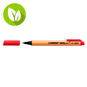 STABILO Greenpoint Rotulador de punta de fibra, punta mediana, trazo de 0,8 mm, plástico reciclado, cuerpo naranja, Rojo