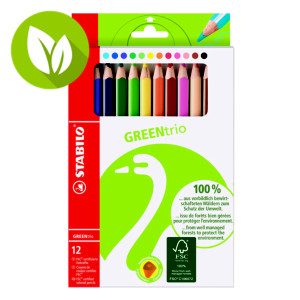 STABILO Greentrio Lápices de colores, cuerpo triangular, 12 lápices, mina de 2,5 mm, colores surtidos