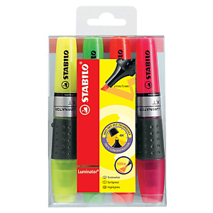 STABILO Luminator Marcador fluorescente, punta biselada, 2 mm-5 mm, Amarillo, Verde, Naranja y Rosa