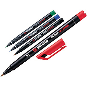 STABILO Marcatore permanente OHPen universal, Punta tonda, 0,4 mm (super fine), Rosso (confezione 10 pezzi)